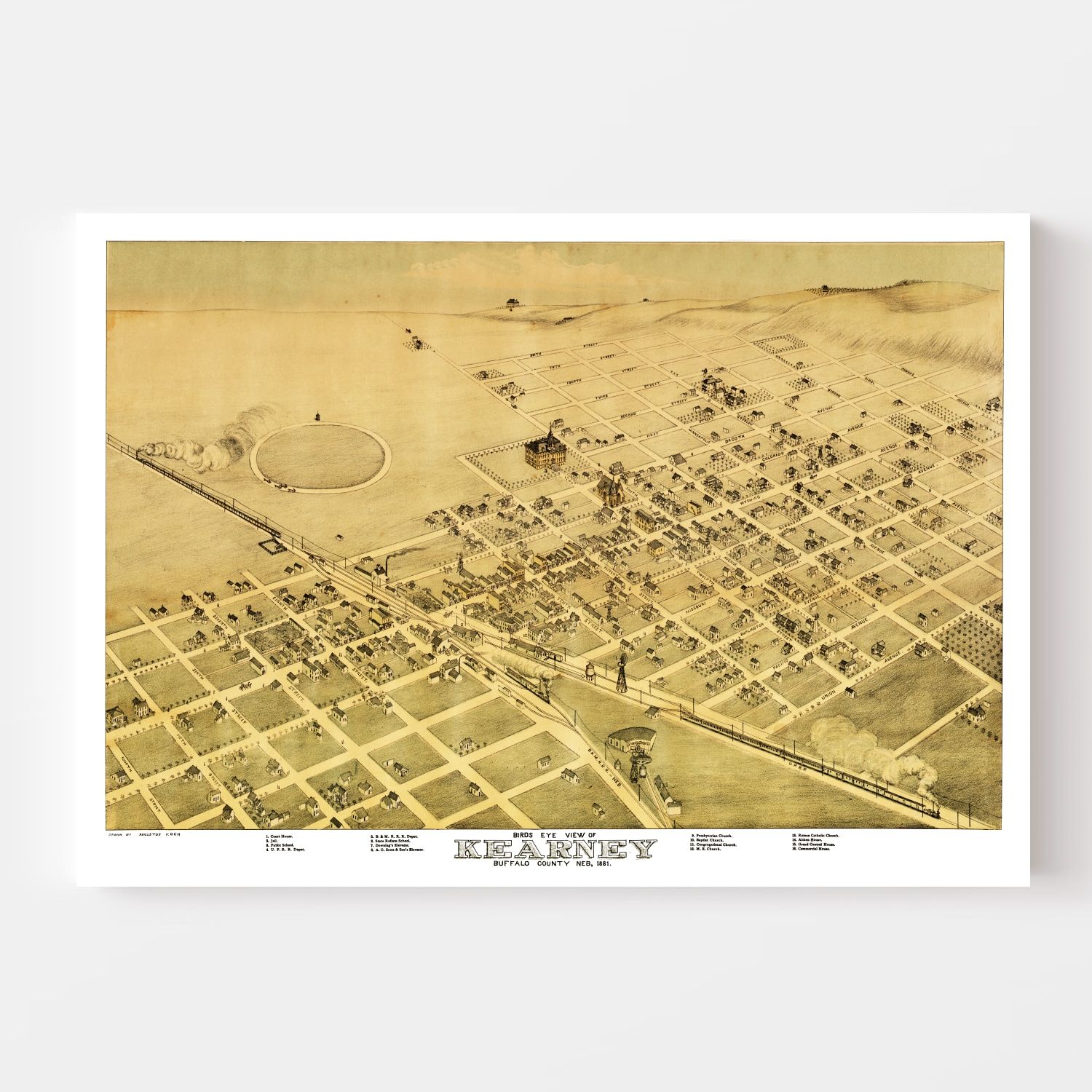Vintage Map of Kearney, Nebraska 1881 -Not available at Minden location-