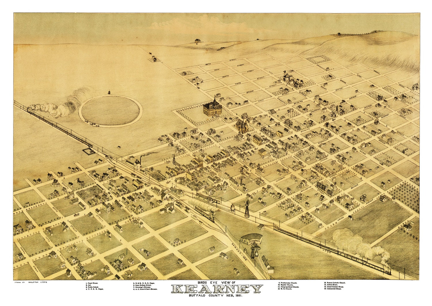 Vintage Map of Kearney, Nebraska 1881 -Not available at Minden location-