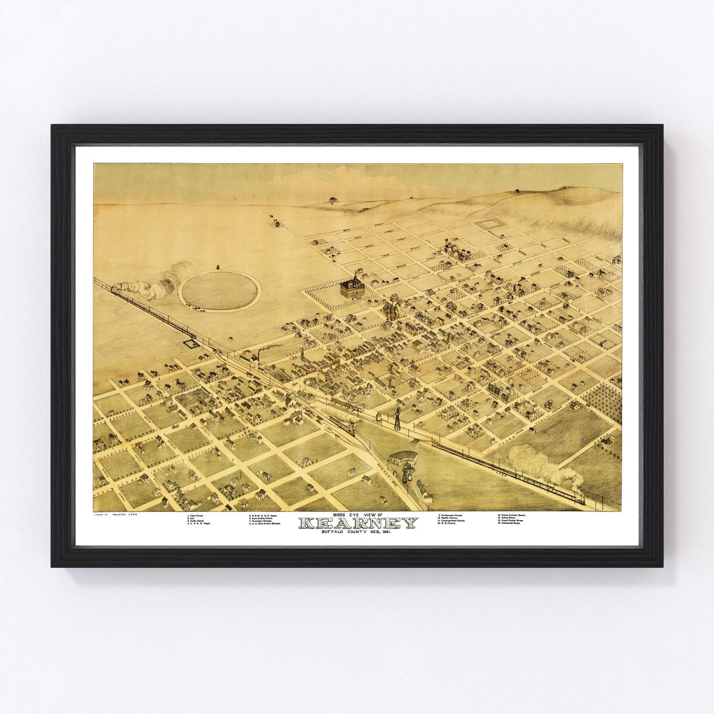Vintage Map of Kearney, Nebraska 1881 -Not available at Minden location-