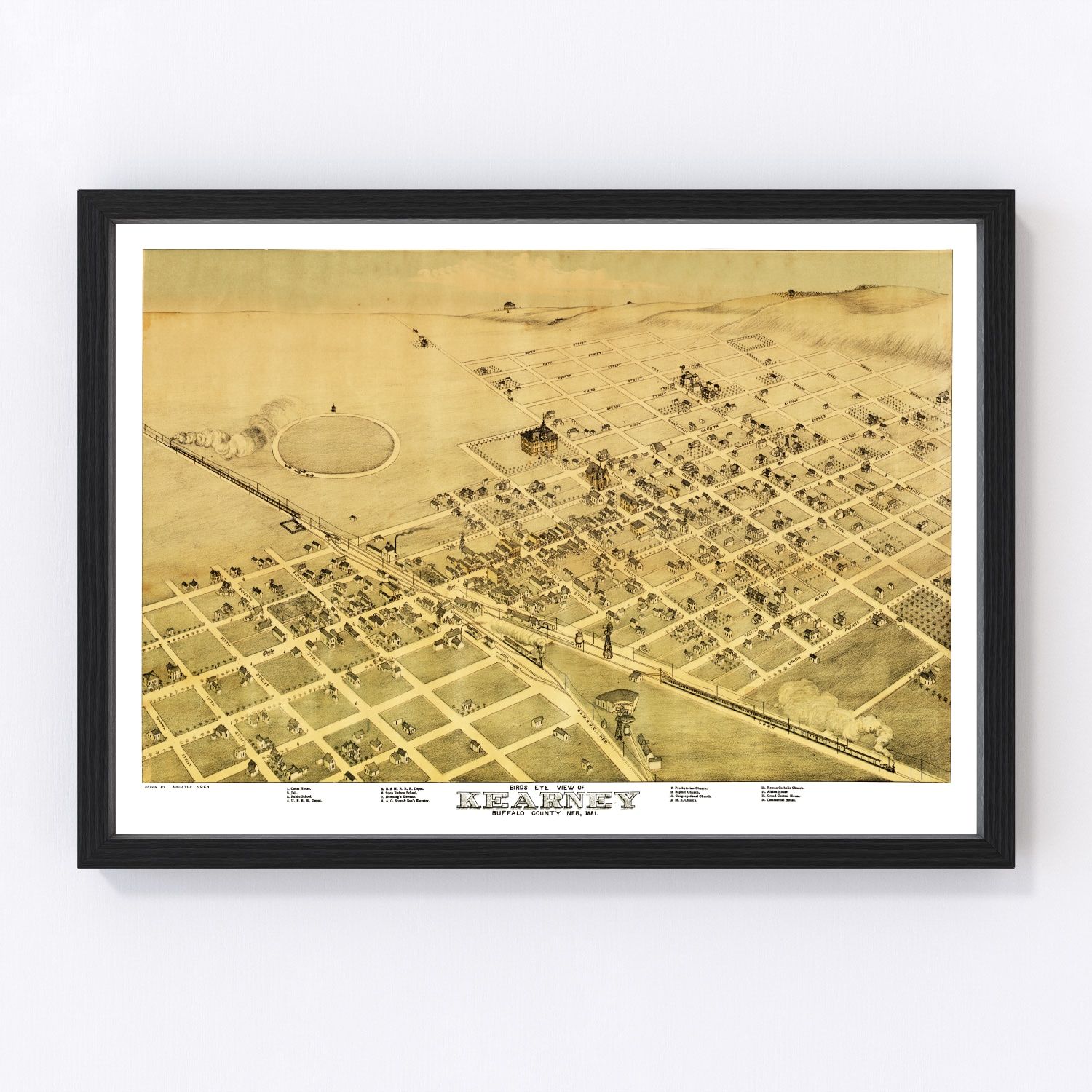 Vintage Map of Kearney, Nebraska 1881 -Not available at Minden location-
