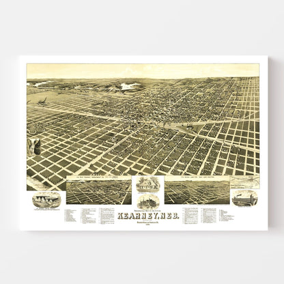 Vintage Map of Kearney, Nebraska 1889 -Not available at Minden location-