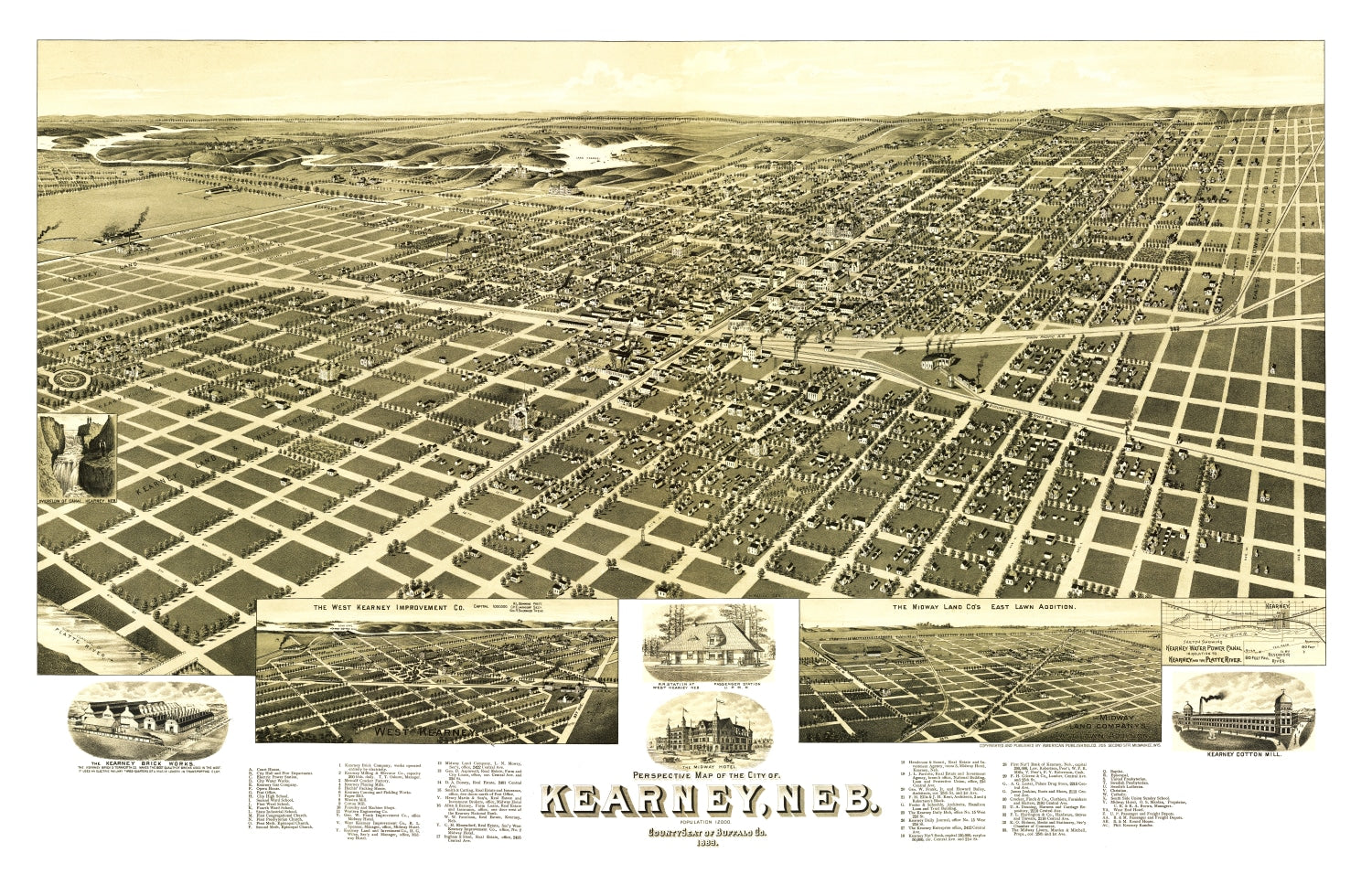Vintage Map of Kearney, Nebraska 1889 -Not available at Minden location-