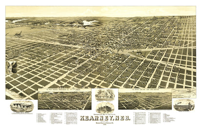 Vintage Map of Kearney, Nebraska 1889 -Not available at Minden location-