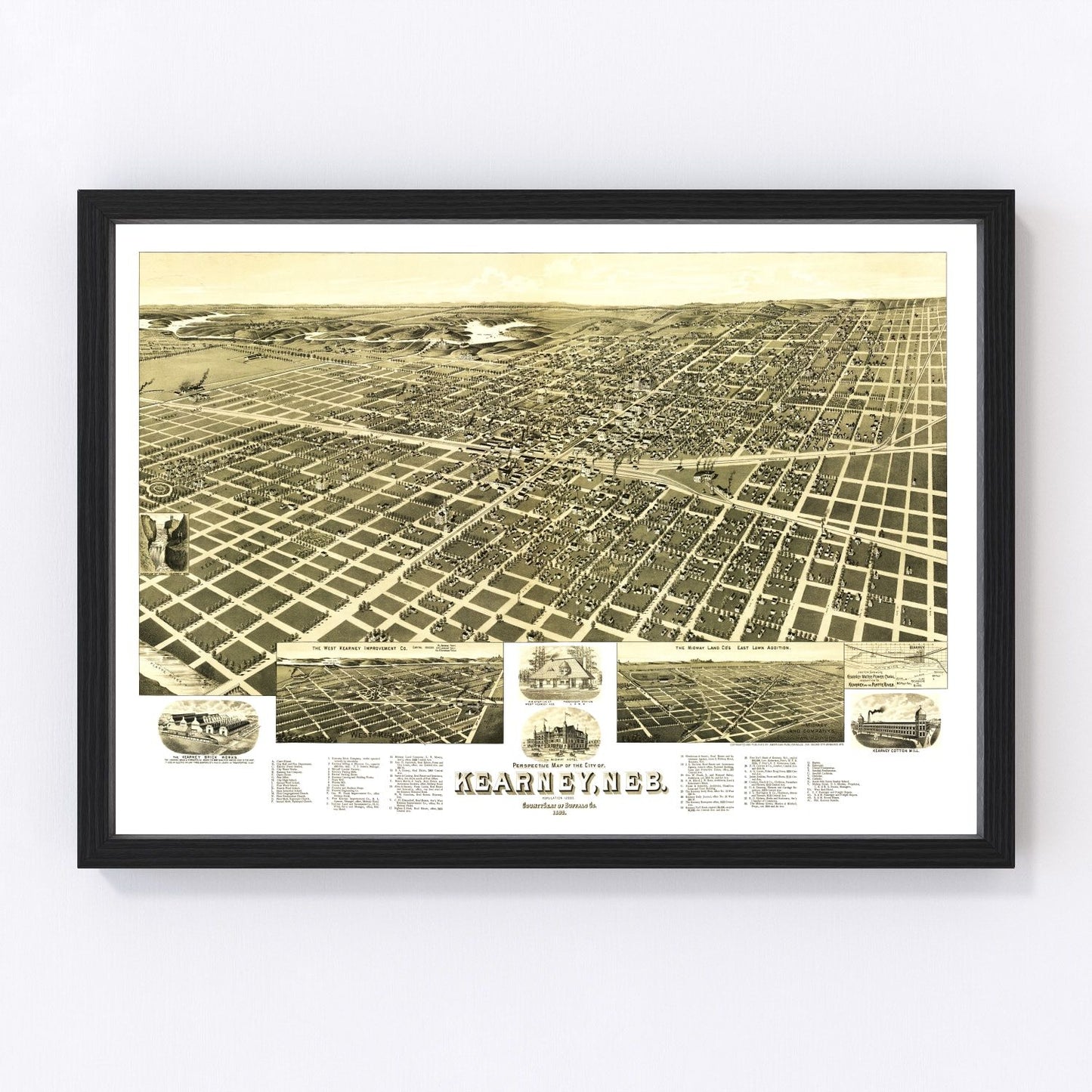 Vintage Map of Kearney, Nebraska 1889 -Not available at Minden location-