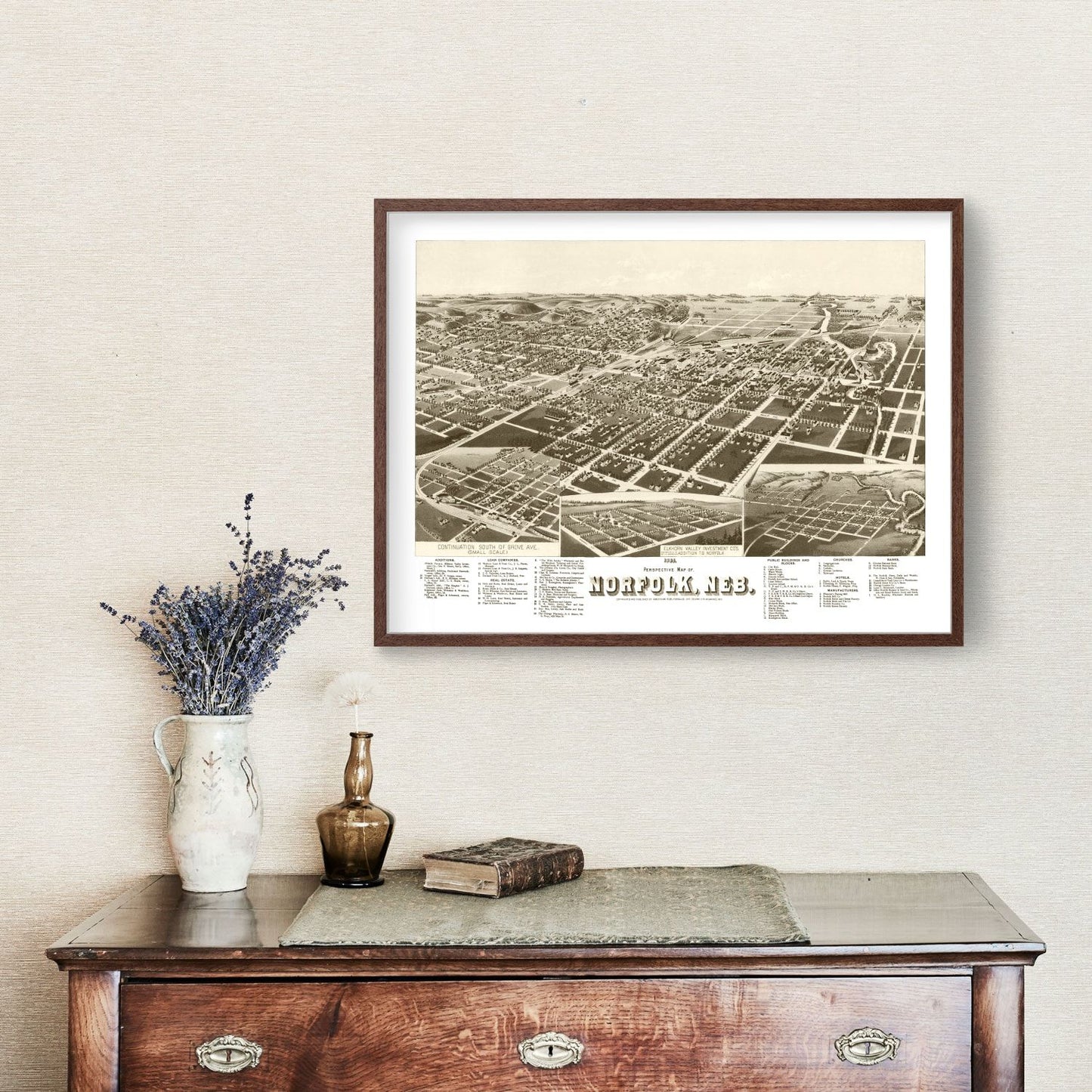 Vintage Map of Norfolk, Nebraska 1889 -Not available at Minden location-
