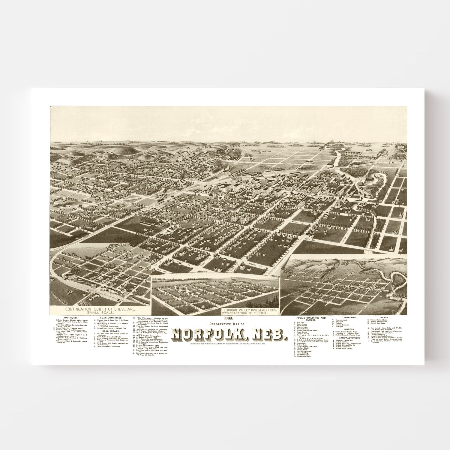 Vintage Map of Norfolk, Nebraska 1889 -Not available at Minden location-