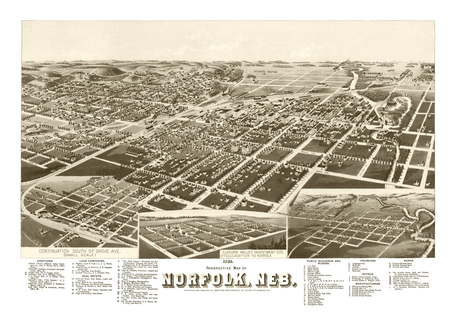 Vintage Map of Norfolk, Nebraska 1889 -Not available at Minden location-