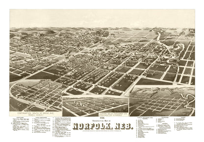 Vintage Map of Norfolk, Nebraska 1889 -Not available at Minden location-