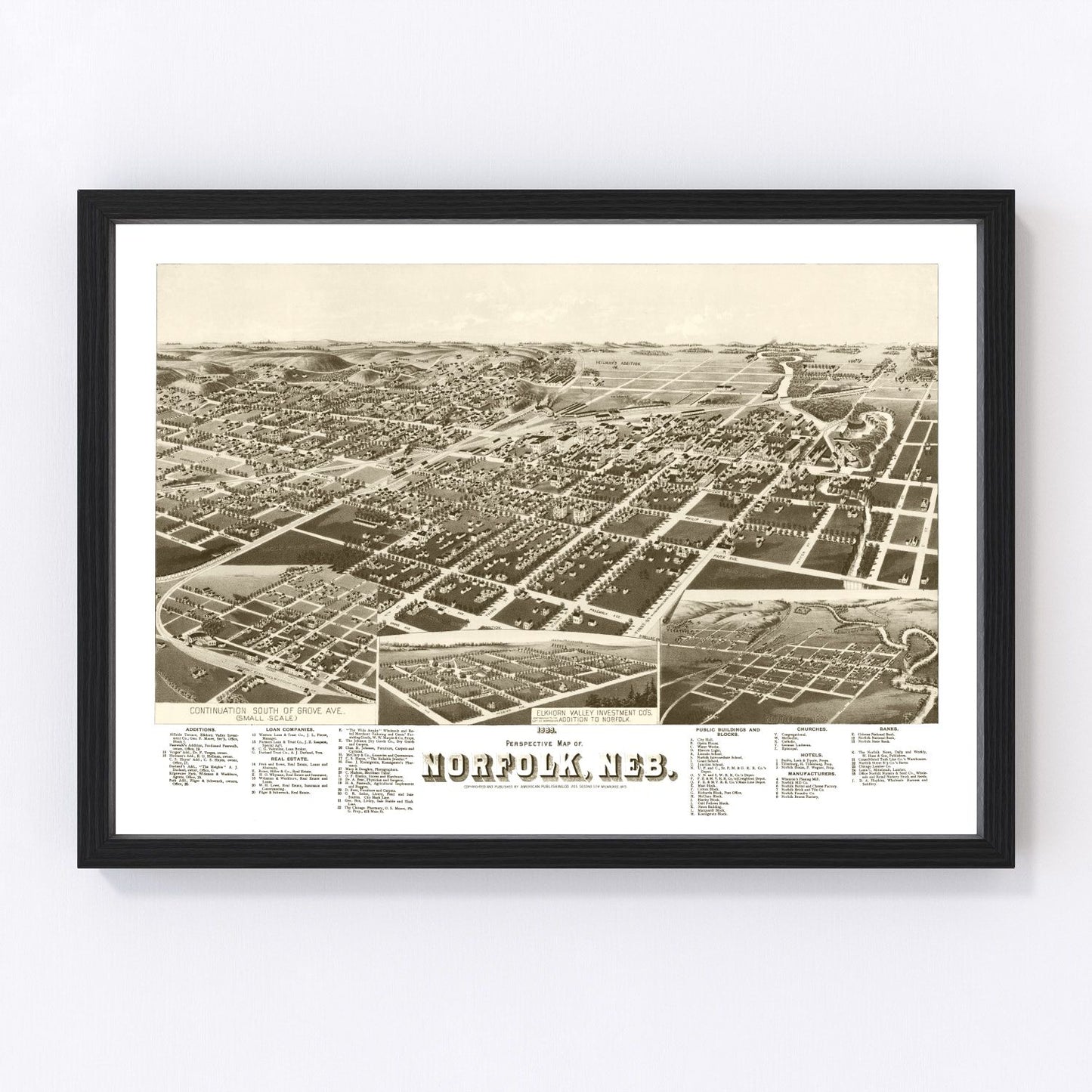 Vintage Map of Norfolk, Nebraska 1889 -Not available at Minden location-