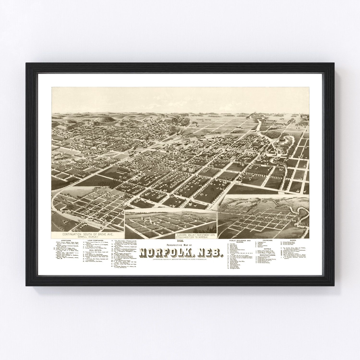 Vintage Map of Norfolk, Nebraska 1889 -Not available at Minden location-