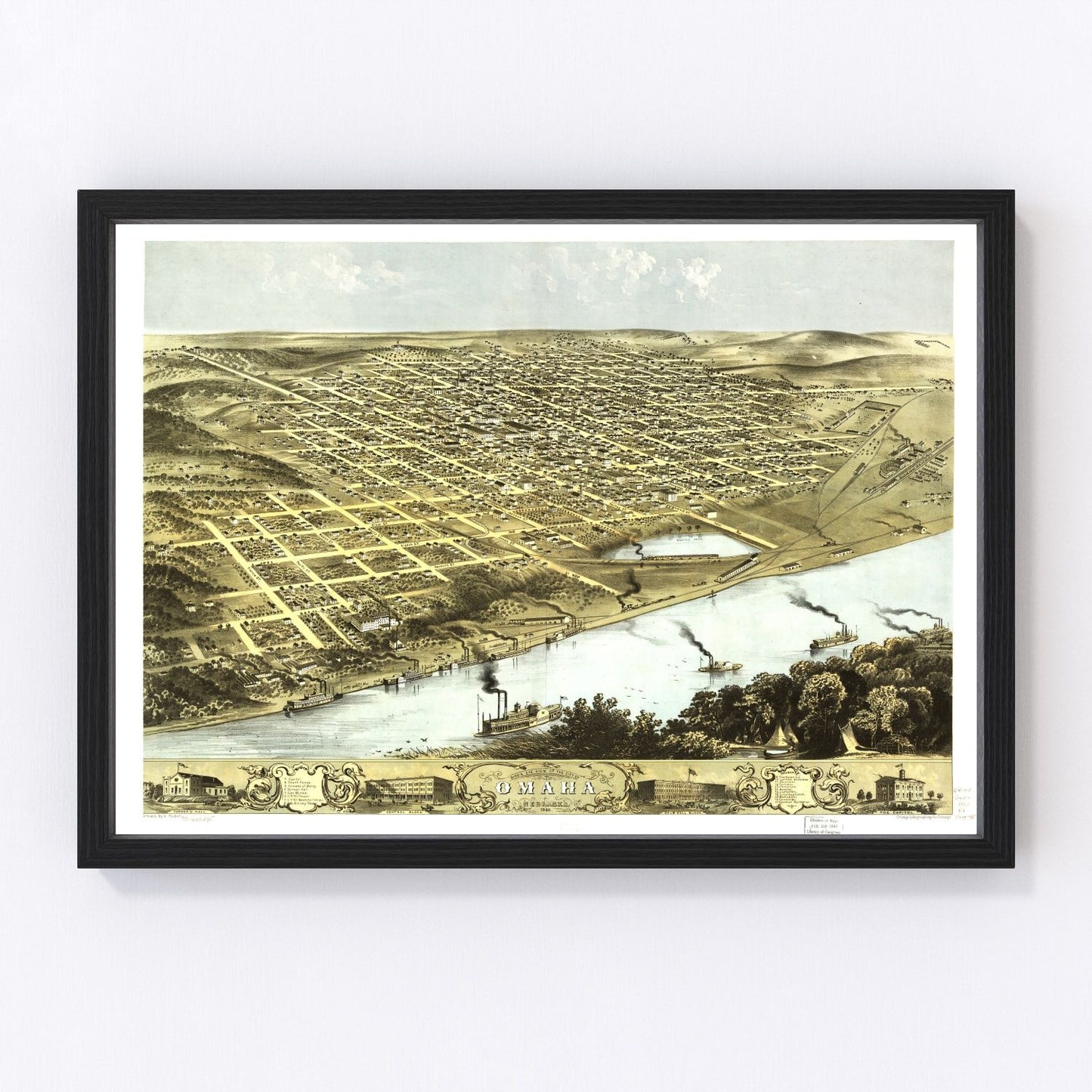 Vintage Map of Omaha, Nebraska 1868 -Not available at Minden location-