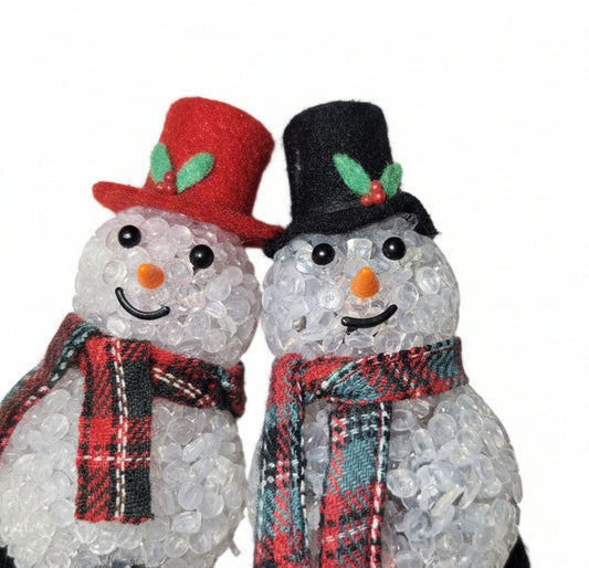 Vintage Plastic Popcorn Snowmen Set of 3 From Light Strand