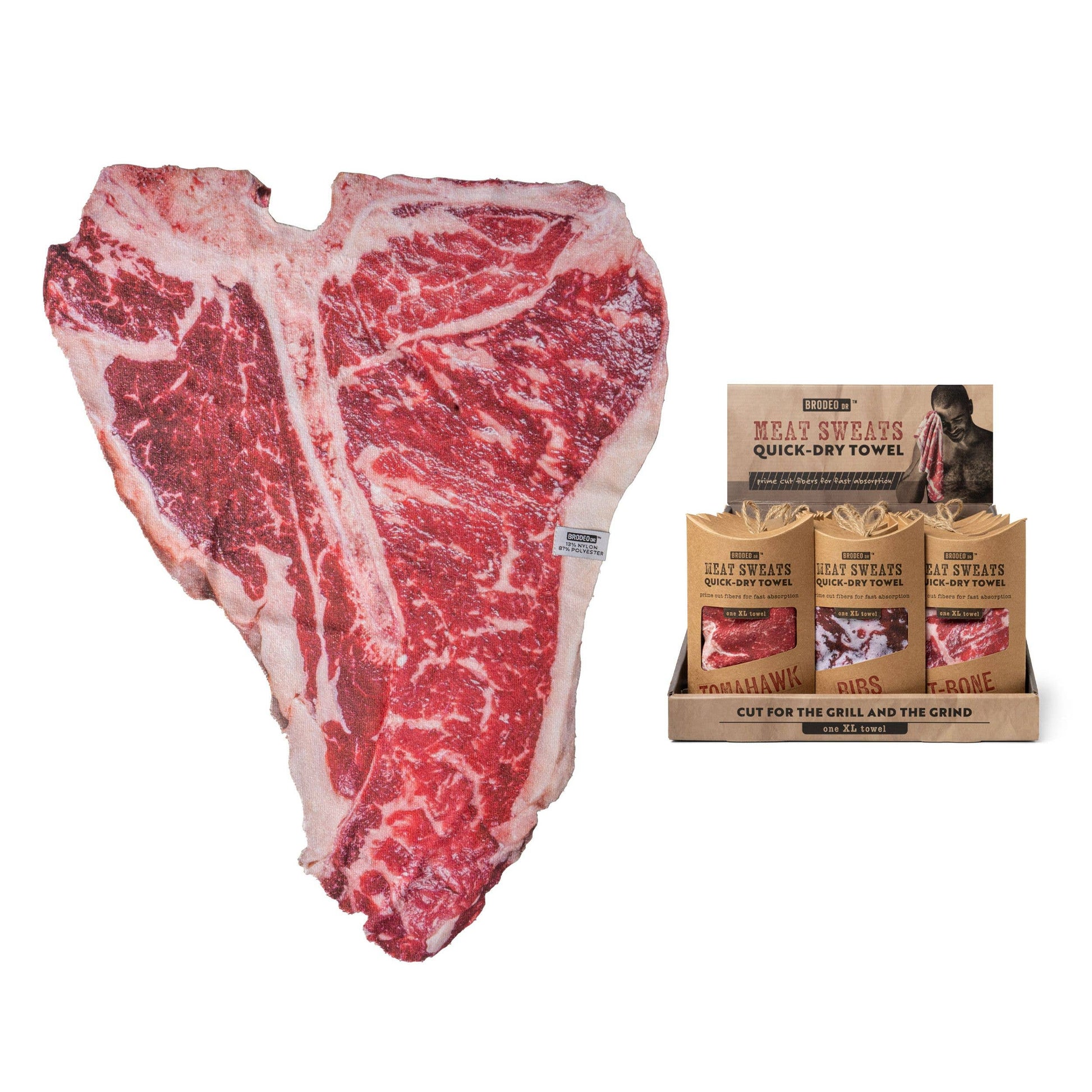 One Funny Towel from Meat Sweats Quick-Dry, Towel looks like T-Bone Steak Gift Idea. Ft3