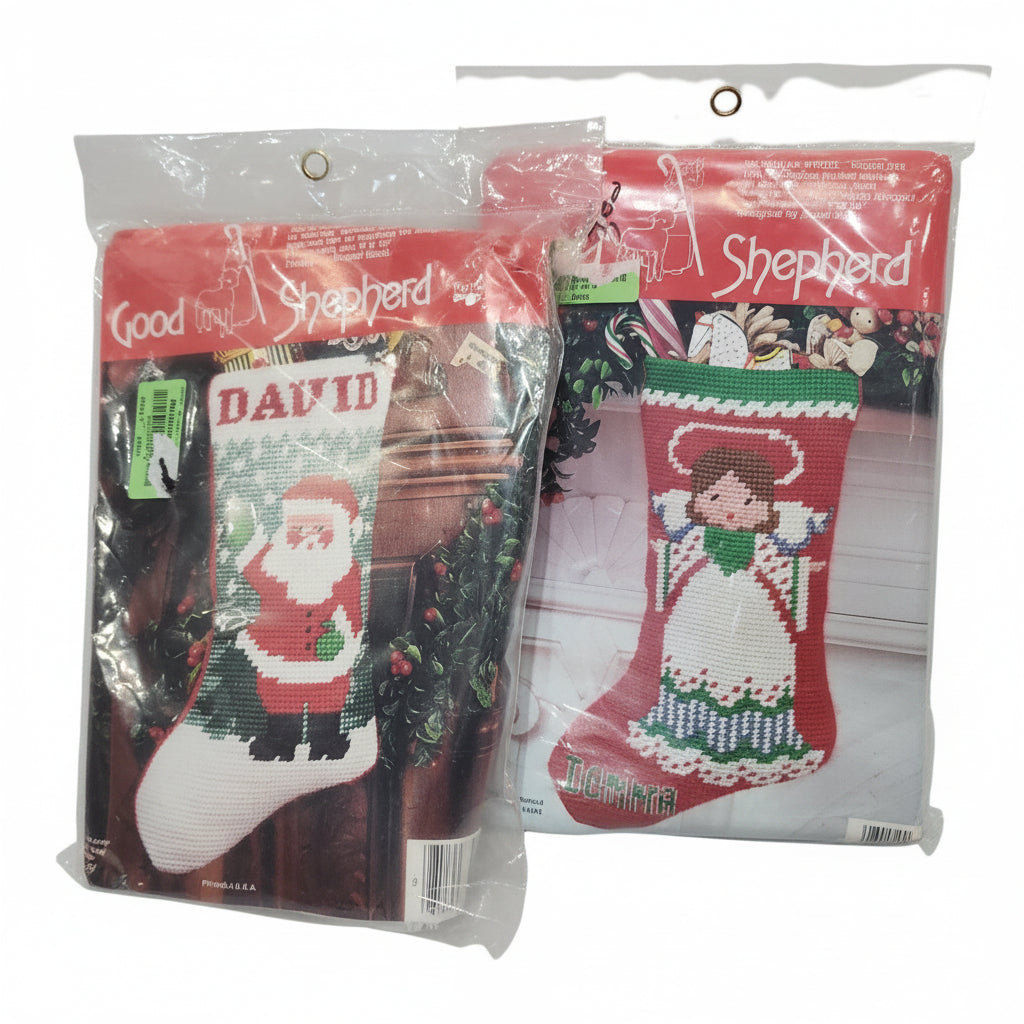 Vintage Good Shepherd Sixpoint Needlepoint Stocking Set of 2