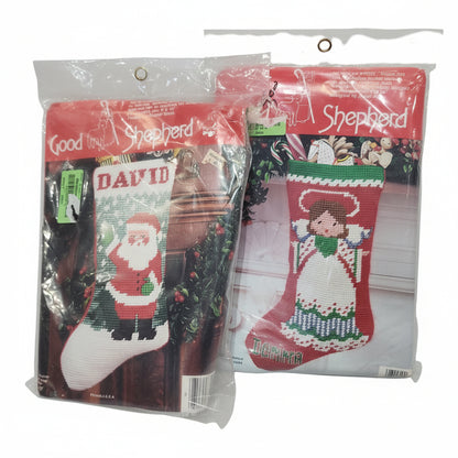 Vintage Good Shepherd Sixpoint Needlepoint Stocking Set of 2