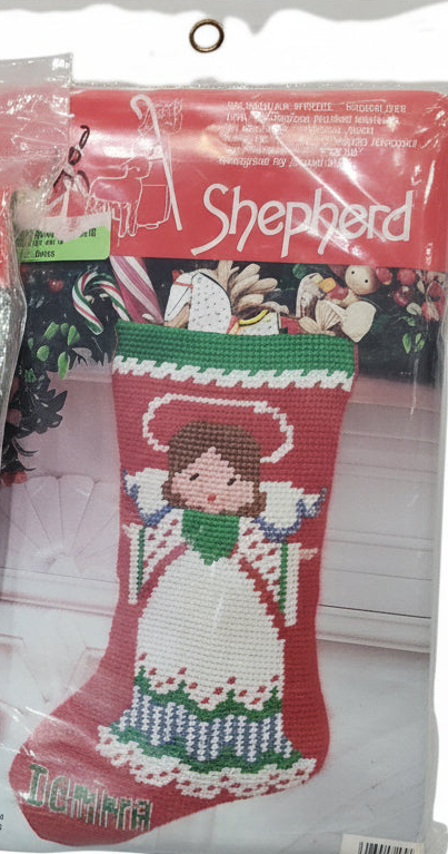 Vintage Good Shepherd Sixpoint Needlepoint Stocking Set of 2