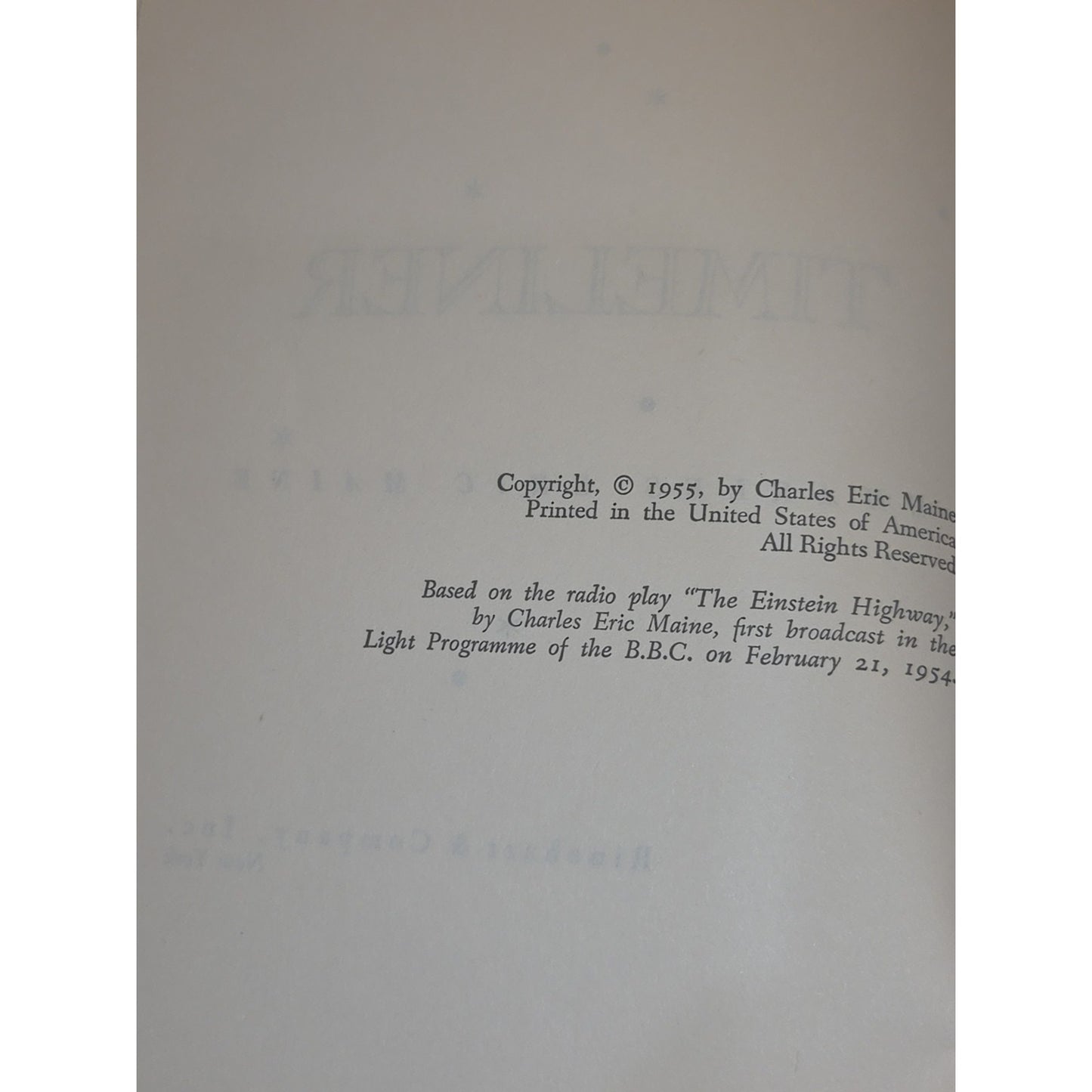 Vintage Hardcover Yellow Book Timeliner Charles Eric Maine 1955