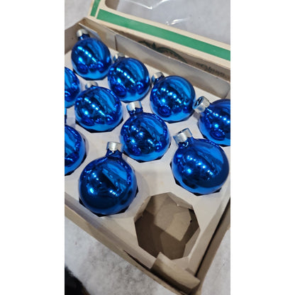 Vintage Box of 10 Blue Glass Ornaments Possibly Coby bo12