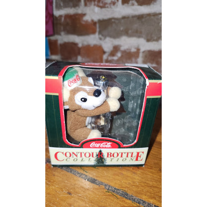 Vintage Coca-Cola Contour Bottle Collection Plush Brown Reindeer Christmas Ornament CC7