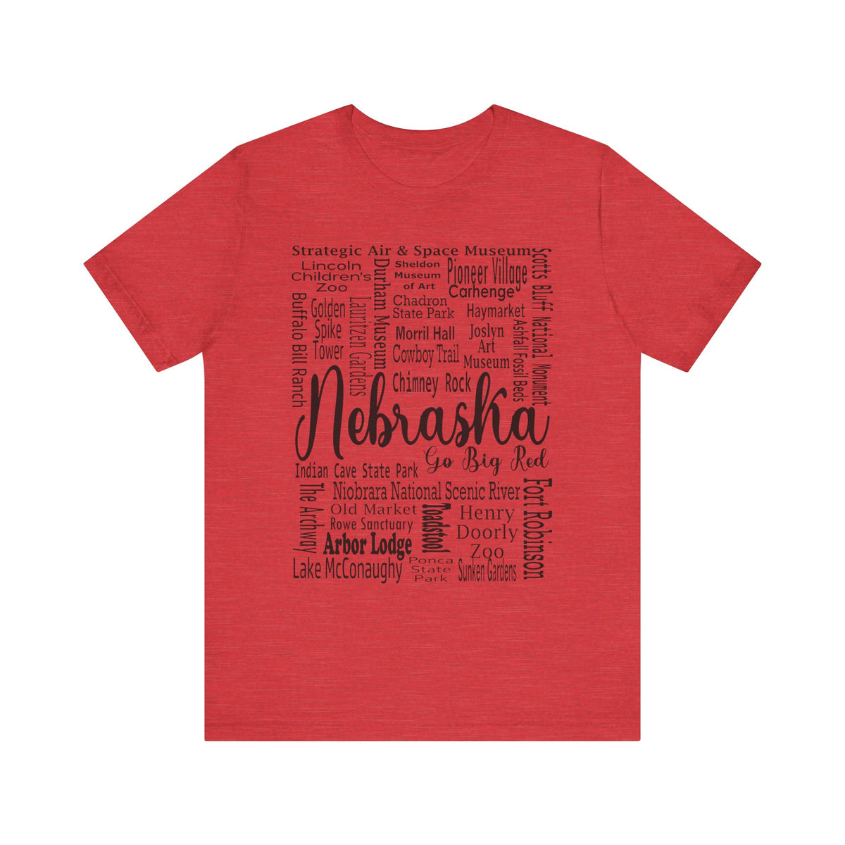 Nebraska Shirt – Landmarks Word Art Unisex Jersey Tee Heather Red