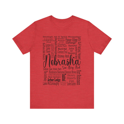Nebraska Shirt – Landmarks Word Art Unisex Jersey Tee Heather Red