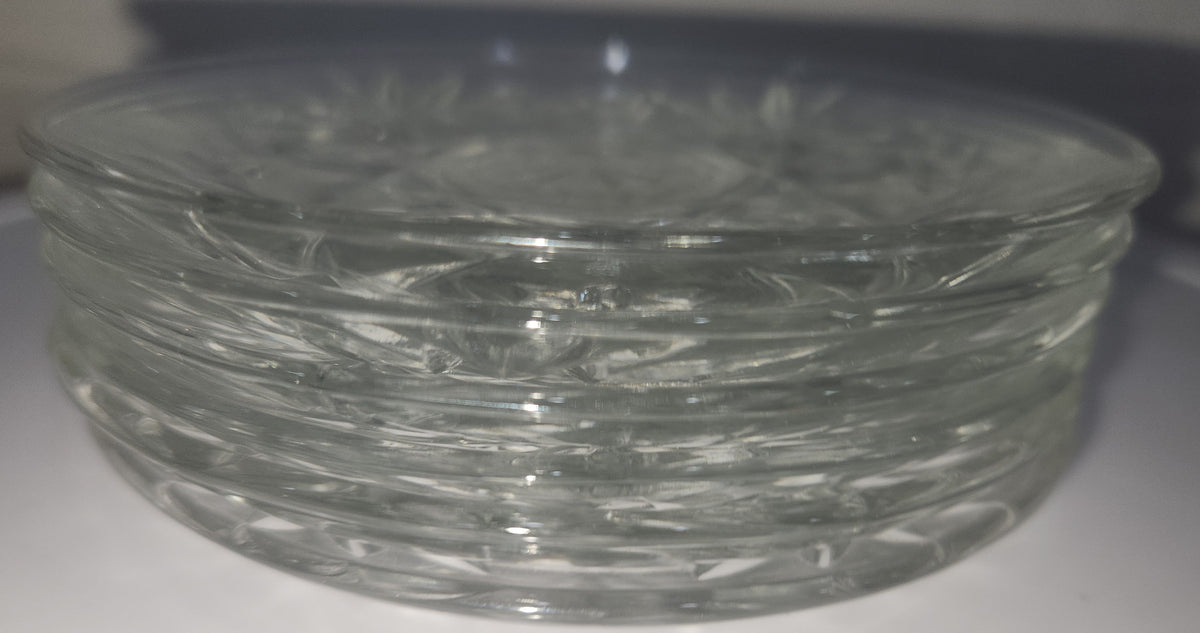 Vintage Coasters Set of 6 Anchor Hocking Prescut Clear Collection Pressed Glass 4 1/2" Discontinued