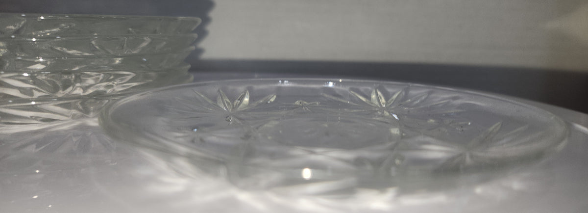 Vintage Coasters Set of 6 Anchor Hocking Prescut Clear Collection Pressed Glass 4 1/2" Discontinued