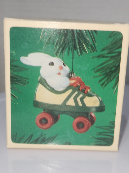Vintage Hallmark Keepsake Miniature Ornament Roller Skating Rabbit 1984