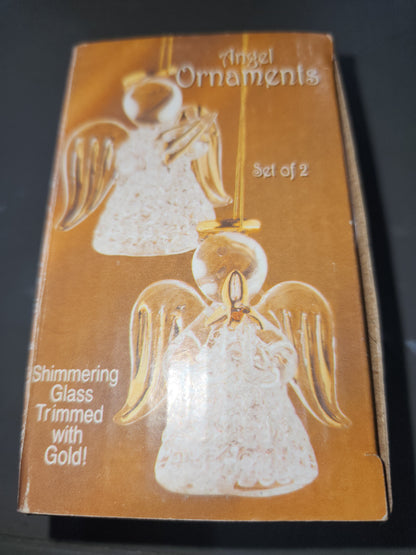 Vintage Giftco Glass Angel Ornaments Set of 2 Gold Accents NOS ang91