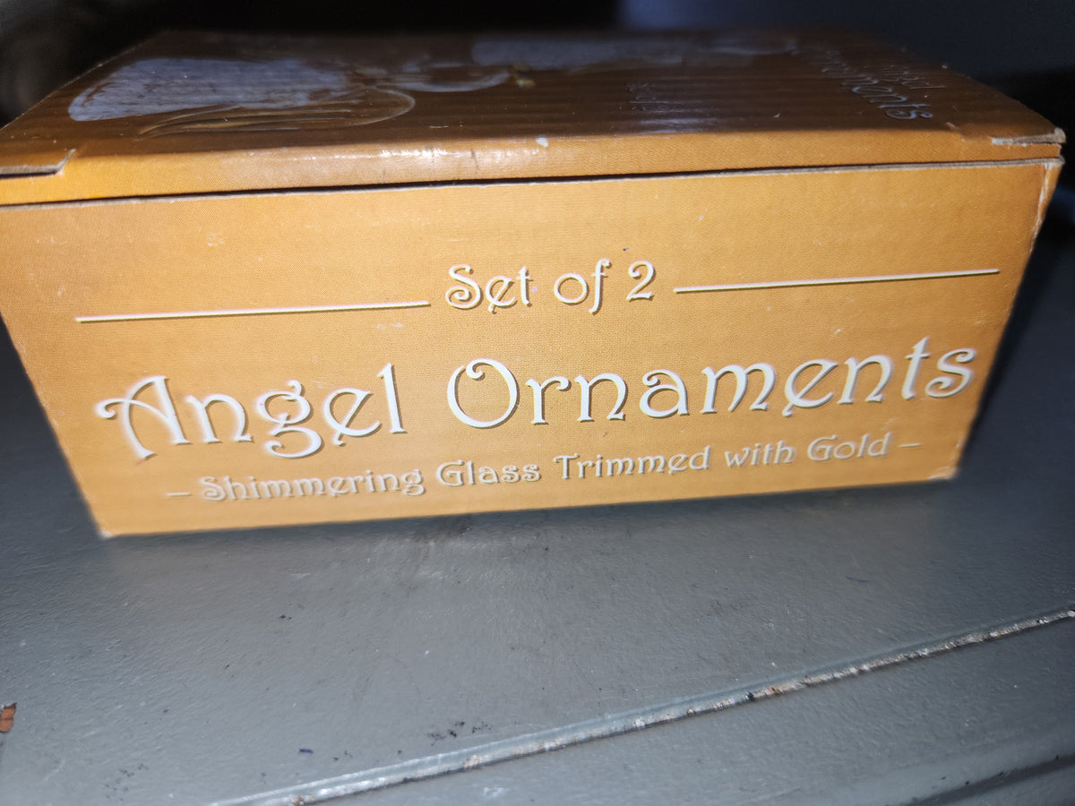 Vintage Giftco Glass Angel Ornaments Set of 2 Gold Accents NOS ang91
