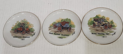Vintage 4" Plates Set of 3 Arnart Creations Nash Rambler Runabout, Buick Touring Car, Oldsmobile Runabout Stauffer