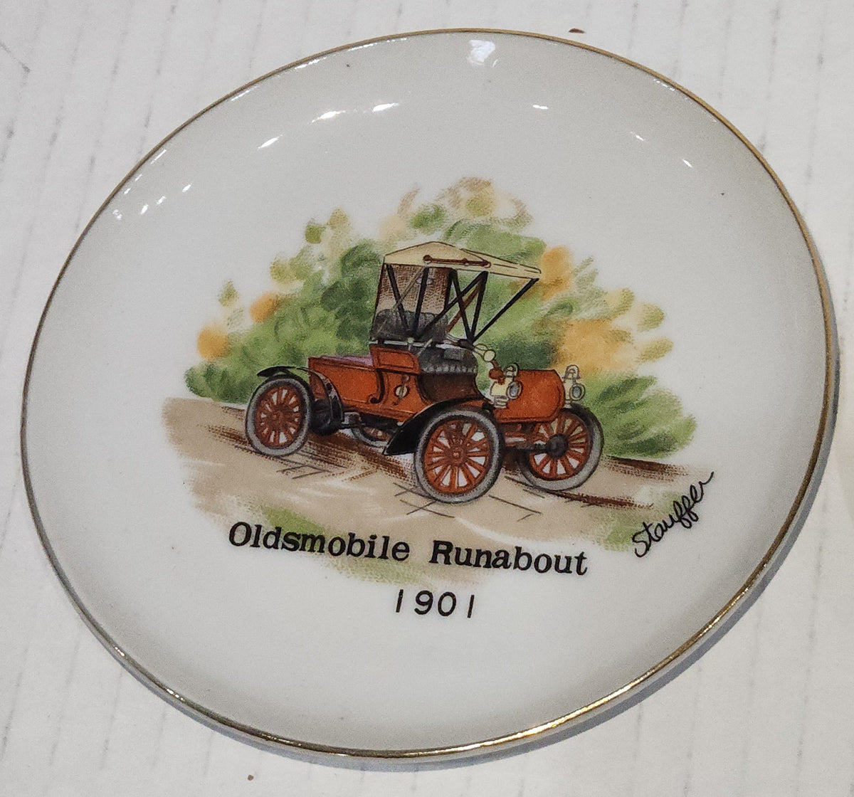 Vintage 4" Plates Set of 3 Arnart Creations Nash Rambler Runabout, Buick Touring Car, Oldsmobile Runabout Stauffer