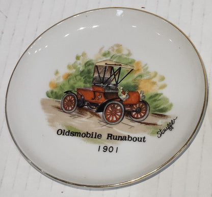 Vintage 4" Plates Set of 3 Arnart Creations Nash Rambler Runabout, Buick Touring Car, Oldsmobile Runabout Stauffer