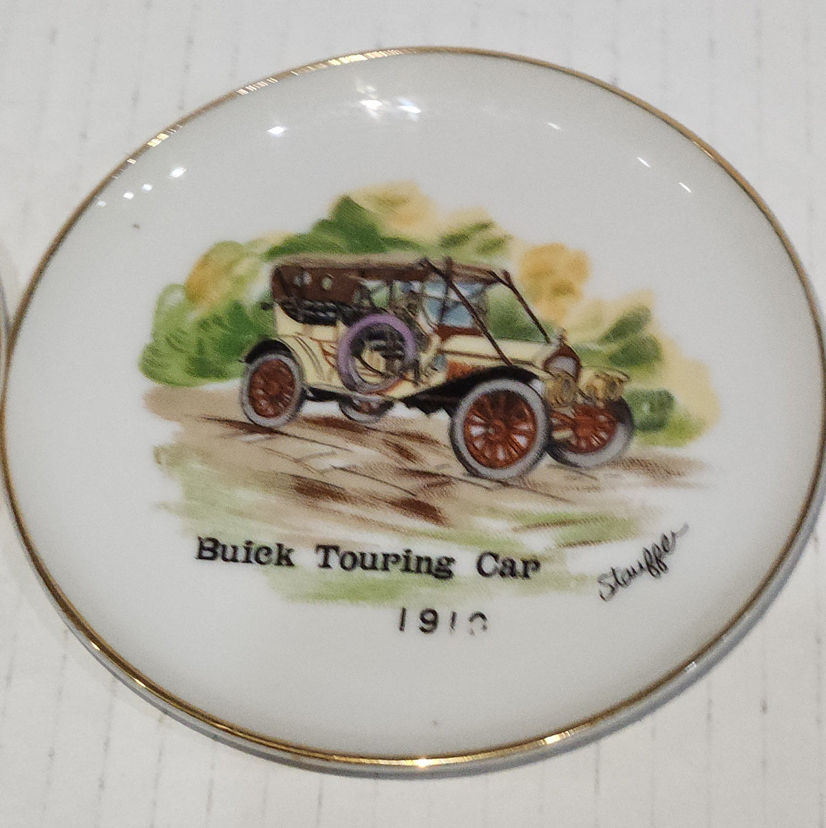 Vintage 4" Plates Set of 3 Arnart Creations Nash Rambler Runabout, Buick Touring Car, Oldsmobile Runabout Stauffer