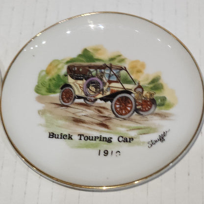Vintage 4" Plates Set of 3 Arnart Creations Nash Rambler Runabout, Buick Touring Car, Oldsmobile Runabout Stauffer