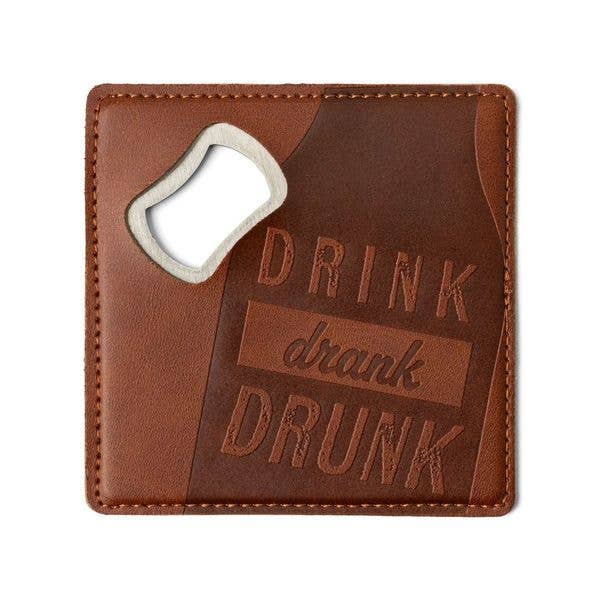 Leather and Metal Bottle Opener Coaster "drink drank drunk" lc6 ONE COASTER