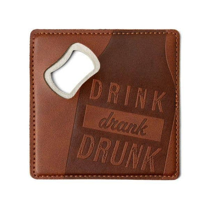 Leather and Metal Bottle Opener Coaster "drink drank drunk" lc6 ONE COASTER