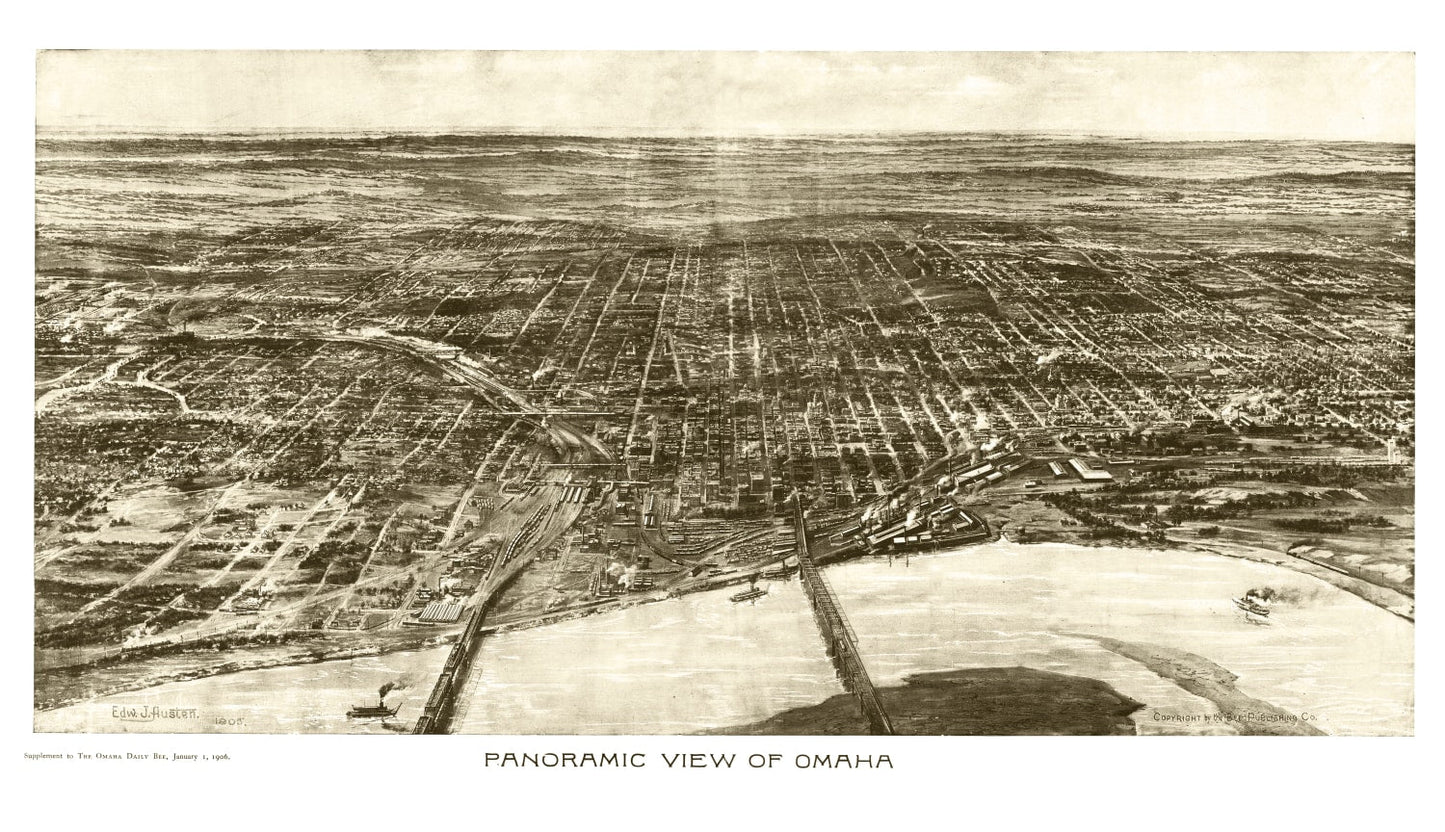 Vintage Map of Omaha, Nebraska 1906 -Not available at Minden location-