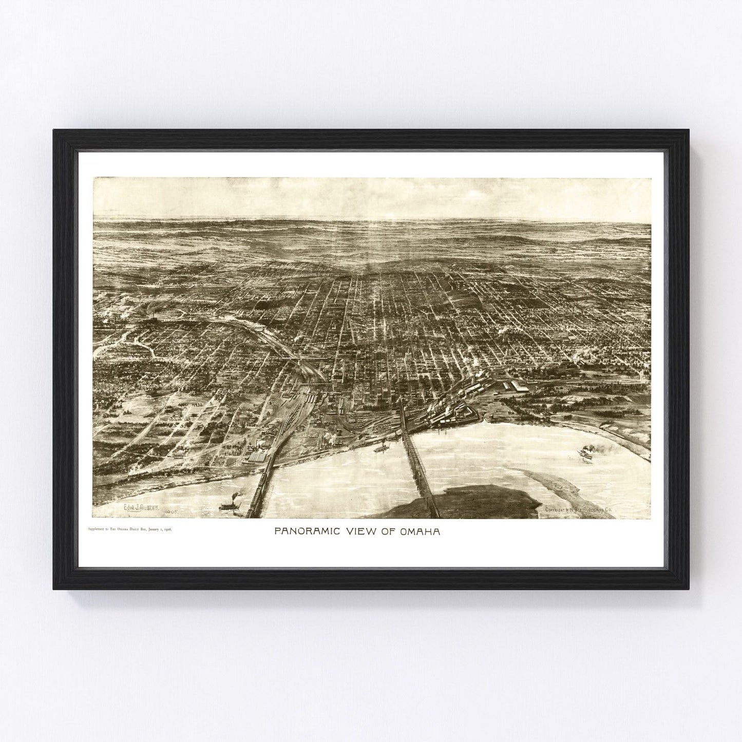 Vintage Map of Omaha, Nebraska 1906 -Not available at Minden location-