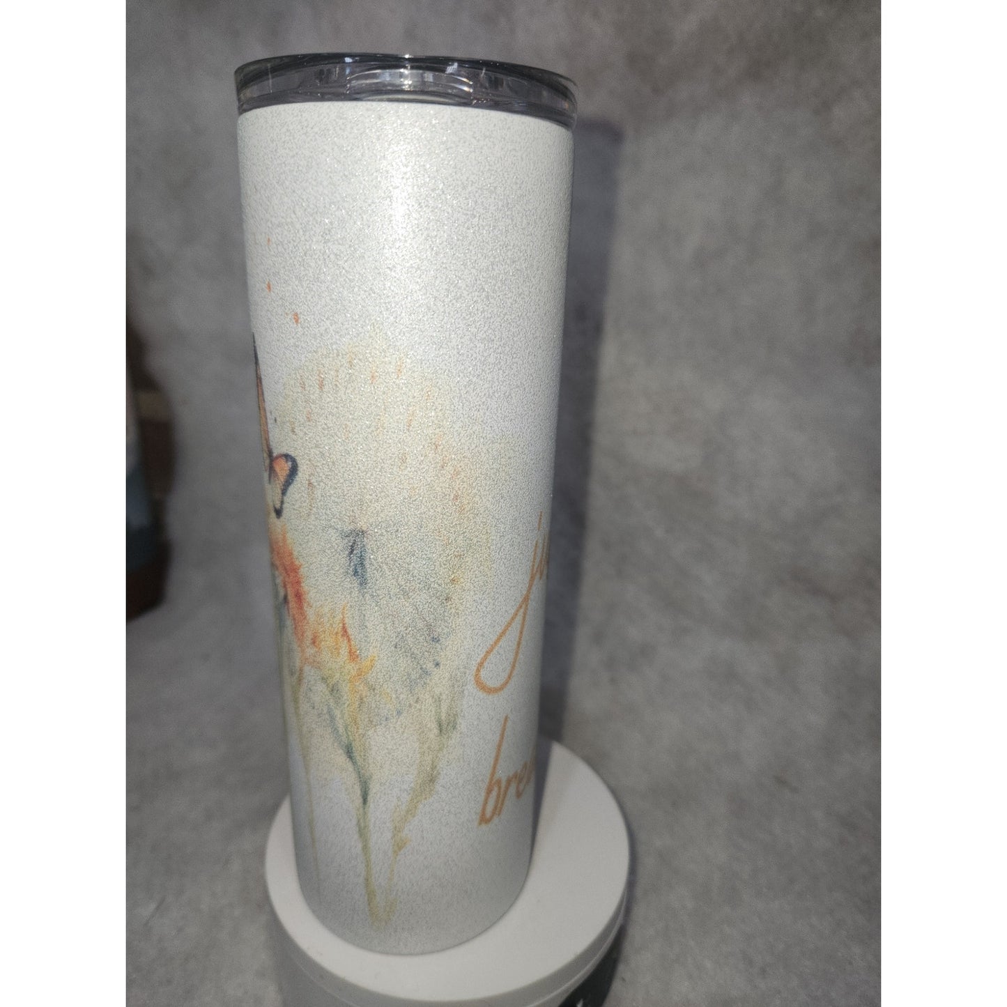 20 oz Stainless Steel Glitter Tumbler Just Breathe Butterflies flowers tg8