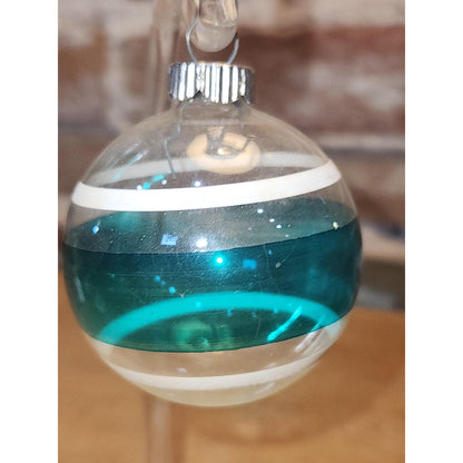 Vintage 2" Unsilvered Transparent Glass Ornament WWII Era 1940s Set of 3 with Stripes Clear and Blue Tint vo231