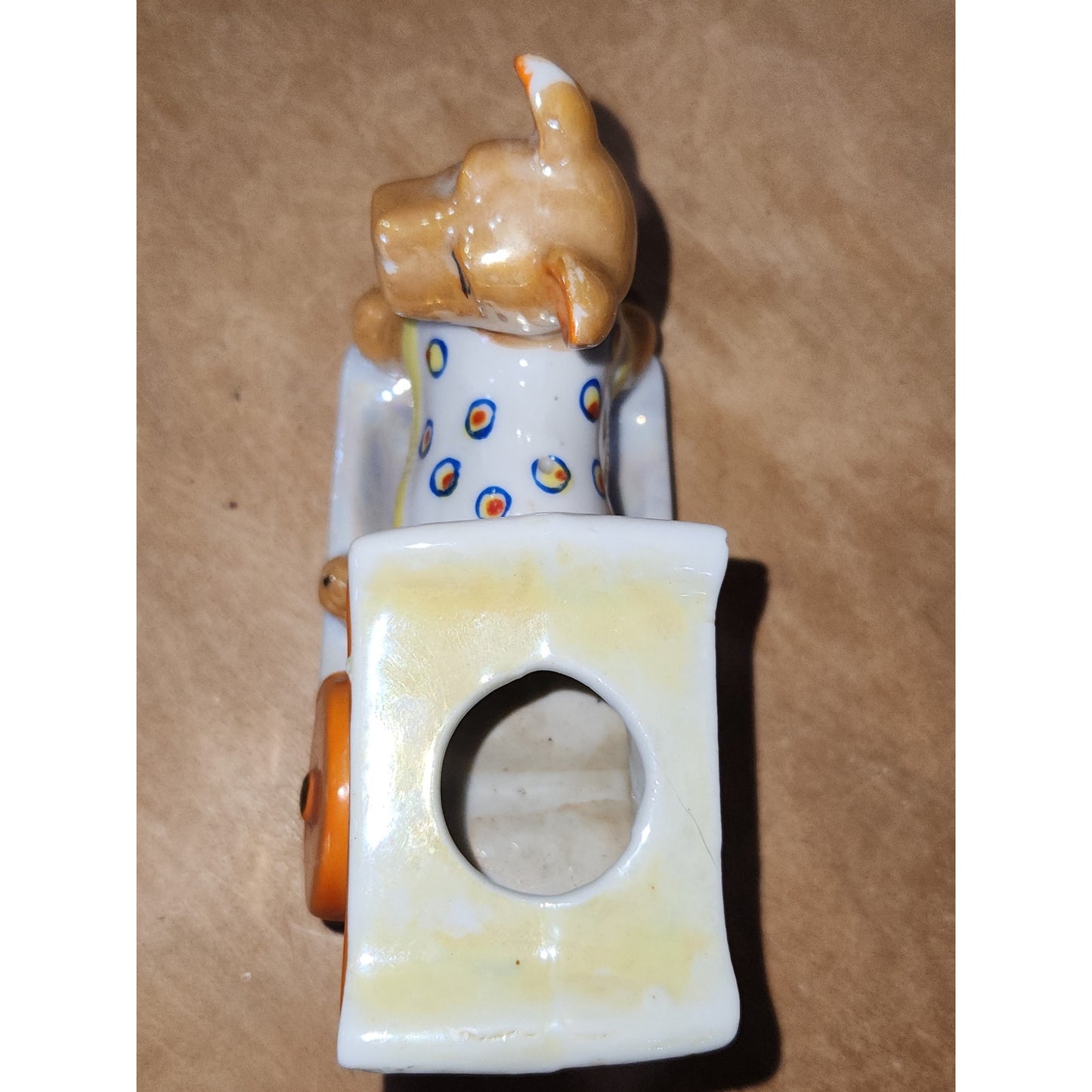 Vintage Pin Cushion Ceramic Scottie Dog & Cart Made in Japan AS IS vo85