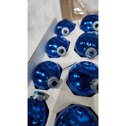 vintage box of blue Pyramid ornaments
