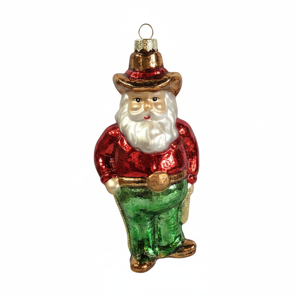 Glass Cowboy Santa Ornament go8