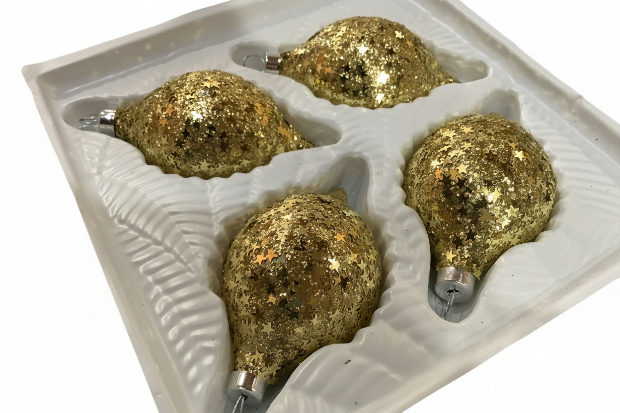 Gold Star Confetti Ornaments Box of 4 bo16