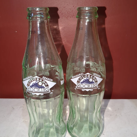 Vintage 8 oz Coca-Cola Bottles 1993 Colorado Rockies Coke EMPTY and NO CAP Set of 2