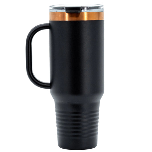 Sandhill Crane Stainless Steel Tumbler with Handle | 40 oz | Black & Rose Gold | RCK Creations & More
