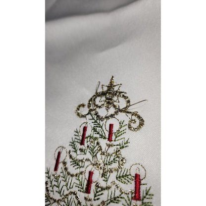 2 Christmas Glitter Tree Doilies Beautiful  Scalloped Edges Machine Embroidered