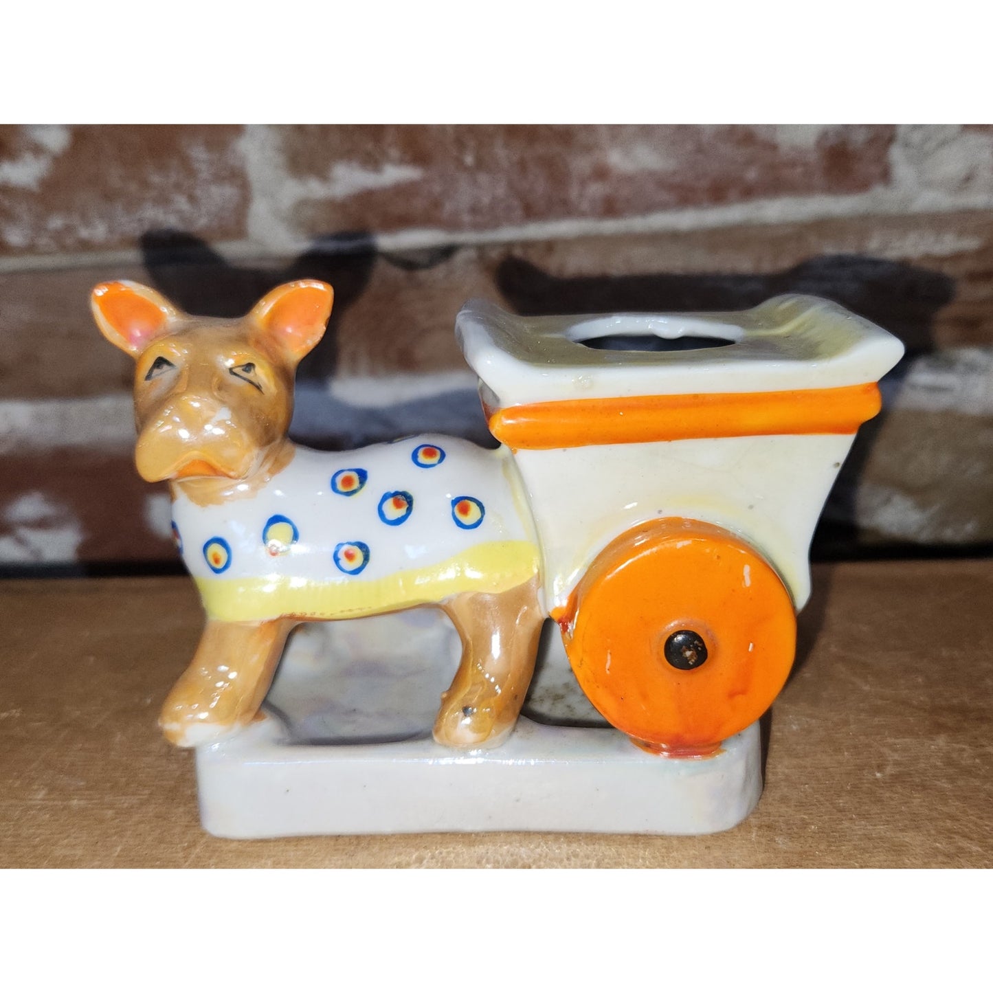 Vintage Pin Cushion Ceramic Scottie Dog & Cart Made in Japan AS IS vo85