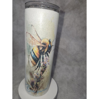 20 oz Stainless Steel Glitter Tumbler Bee Kind Bee Happy Bee Sweet